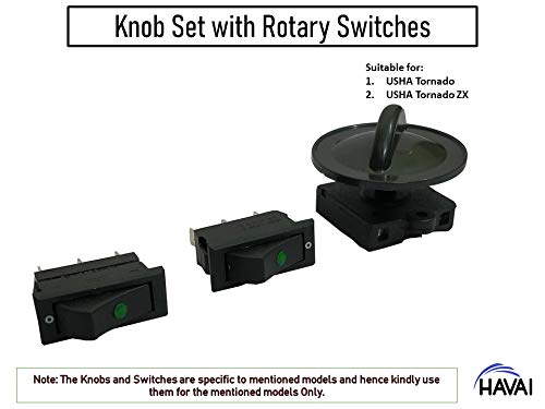HAVAI Set of Rocker Switch with Three Speed Rotary Switch and Knob for Usha Tornado/Tornado ZX Tower Cooler