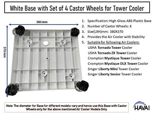 HAVAI Cooler Base/Stand/Trolley White with 4 Castor Wheels Suitable for USHA Tornado/Tornado ZX, Crompton Mystique/Mystique DLX and Singer Liberty Mini/Senior Tower Cooler