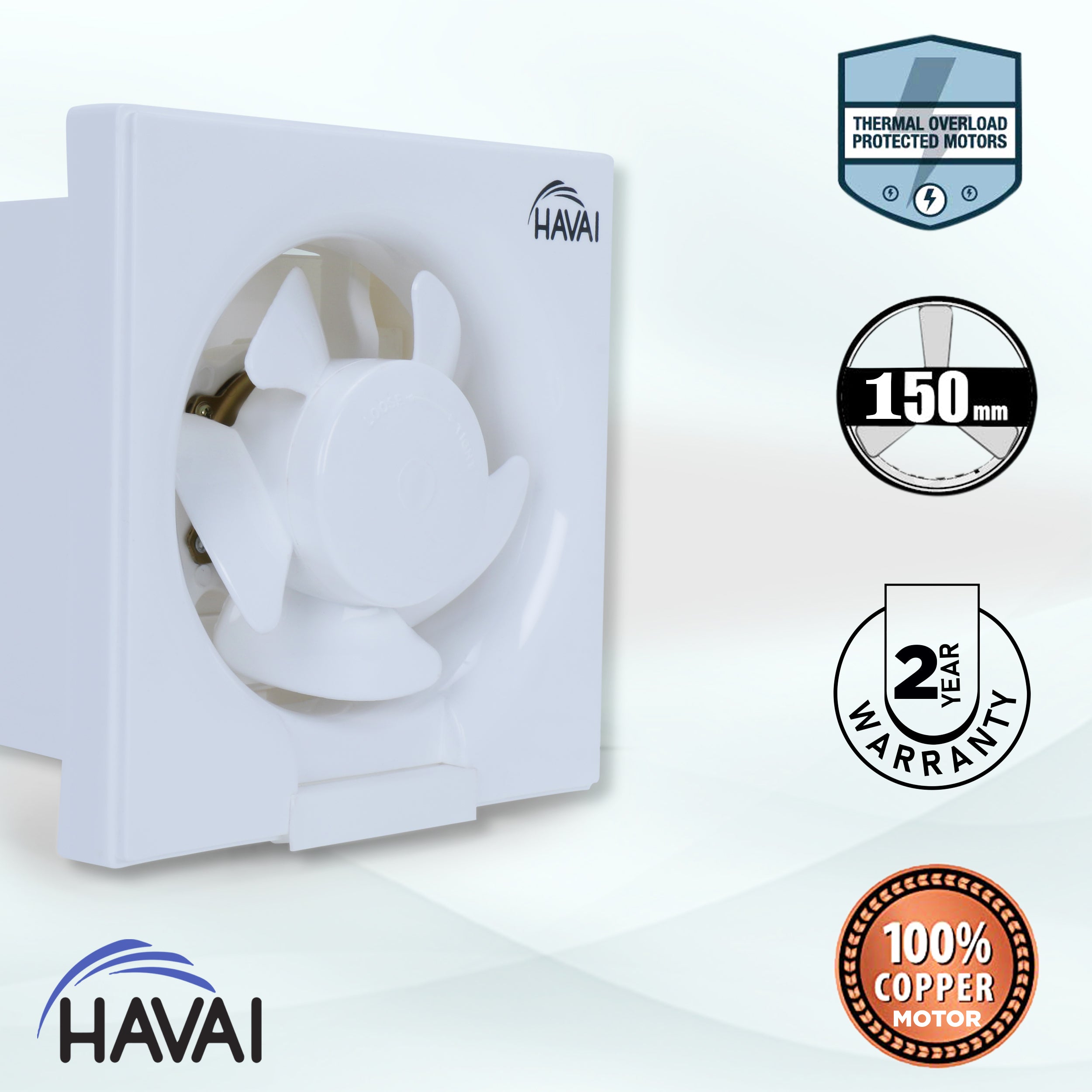 HAVAI Exhaust Fan with 100% Copper Motor for Kitchen, Bathroom with Strong Air Suction (White) (150 MM - EXHAUST FAN)