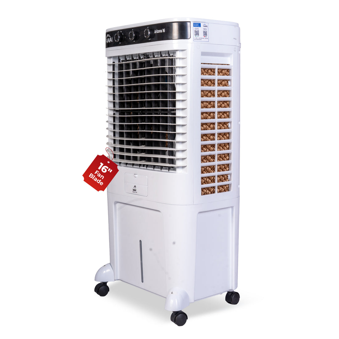 HAVAI Arizona 16 GT Desert Air Cooler | 80L Tank | 16” Aerodynamic Fan | 3-Side Thick Honeycomb | Glass Top with Ice Chamber | Smart Dust-Filter Inlet | 5 Castors | 3300 m³/hr | 1 Year On-Site Warranty