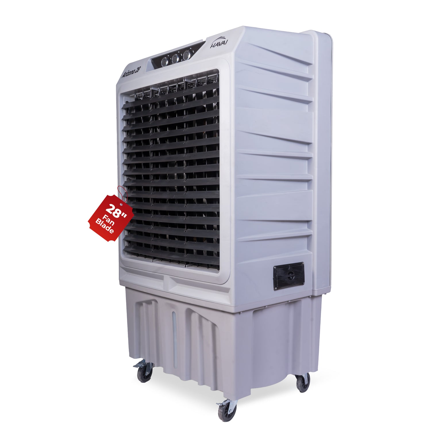 HAVAI Arizona 28 Industrial &amp; Commercial Air Cooler | 28-Inch Engineered 3-Leaf Blade | 10,000 m³/hr Air Delivery | 150L Tank | 500W Motor | 40 Ft Air Throw | Covers 700 Sq. Ft. | Finger Pull Drain Plug | 1-Year Warranty