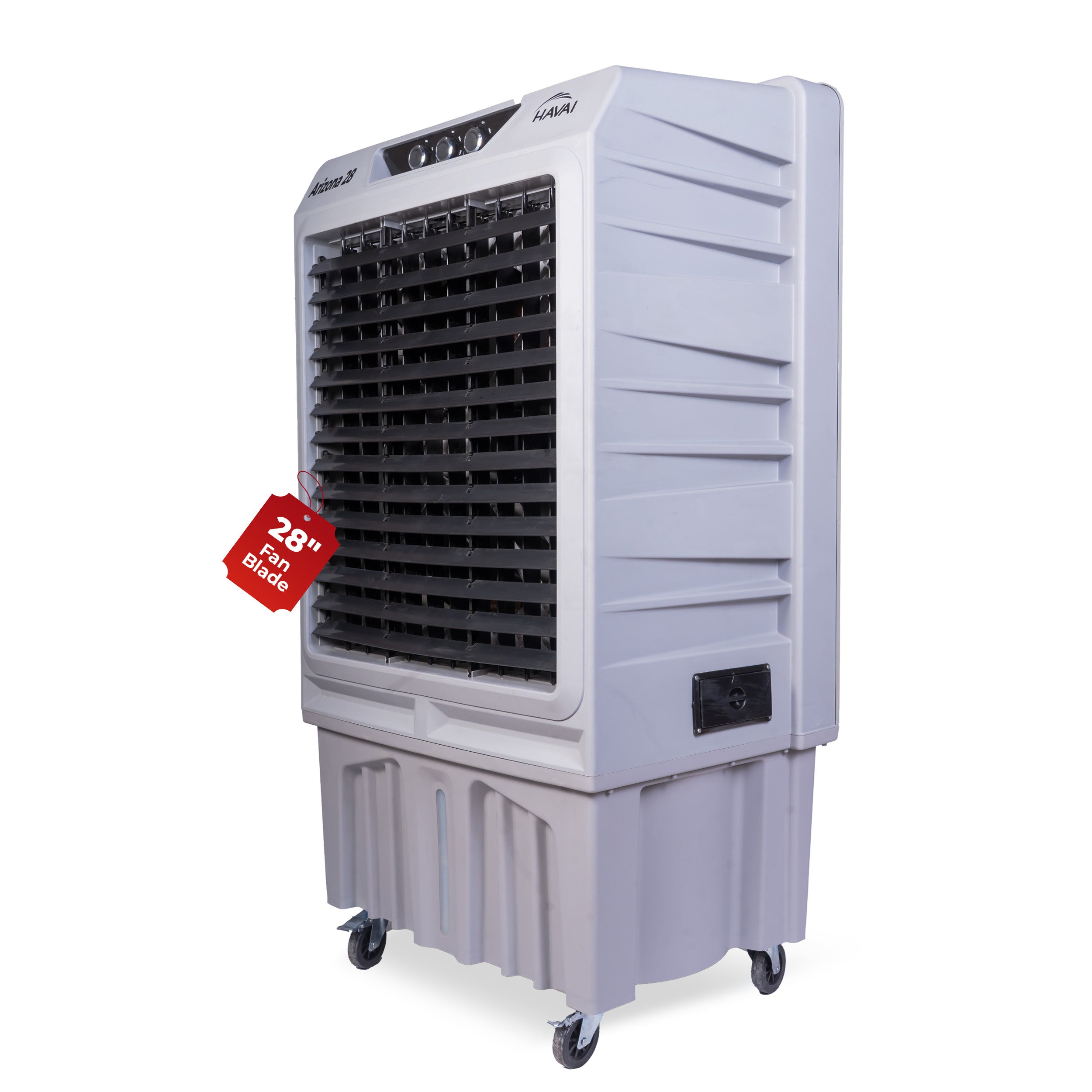HAVAI Arizona 28 Industrial &amp; Commercial Air Cooler | 28-Inch Engineered 3-Leaf Blade | 10,000 m³/hr Air Delivery | 150L Tank | 500W Motor | 40 Ft Air Throw | Covers 700 Sq. Ft. | Finger Pull Drain Plug | 1-Year Warranty