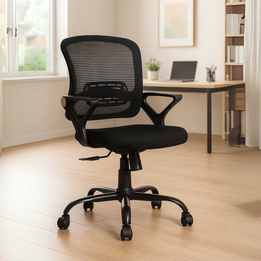 HAVAI Flame Back Low Back Ergonomic Mesh Office Chair |  Single Lock Tilt Mechanism | Mild Steel EPC Base |  Class 4 Gaslift | Fixed Armrests | 50mm Casters | Breathable Mesh Back