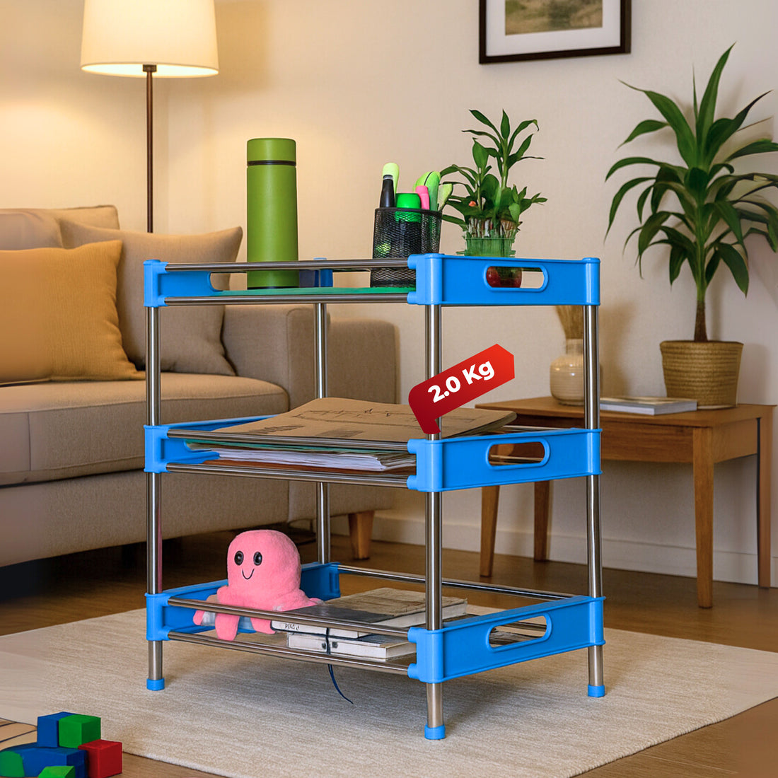 HAVAI Multipurpose Heavy Duty Steel Rack | 2.0 KG Strong & Durable Organizer for Kitchen, Bathroom & Home Use