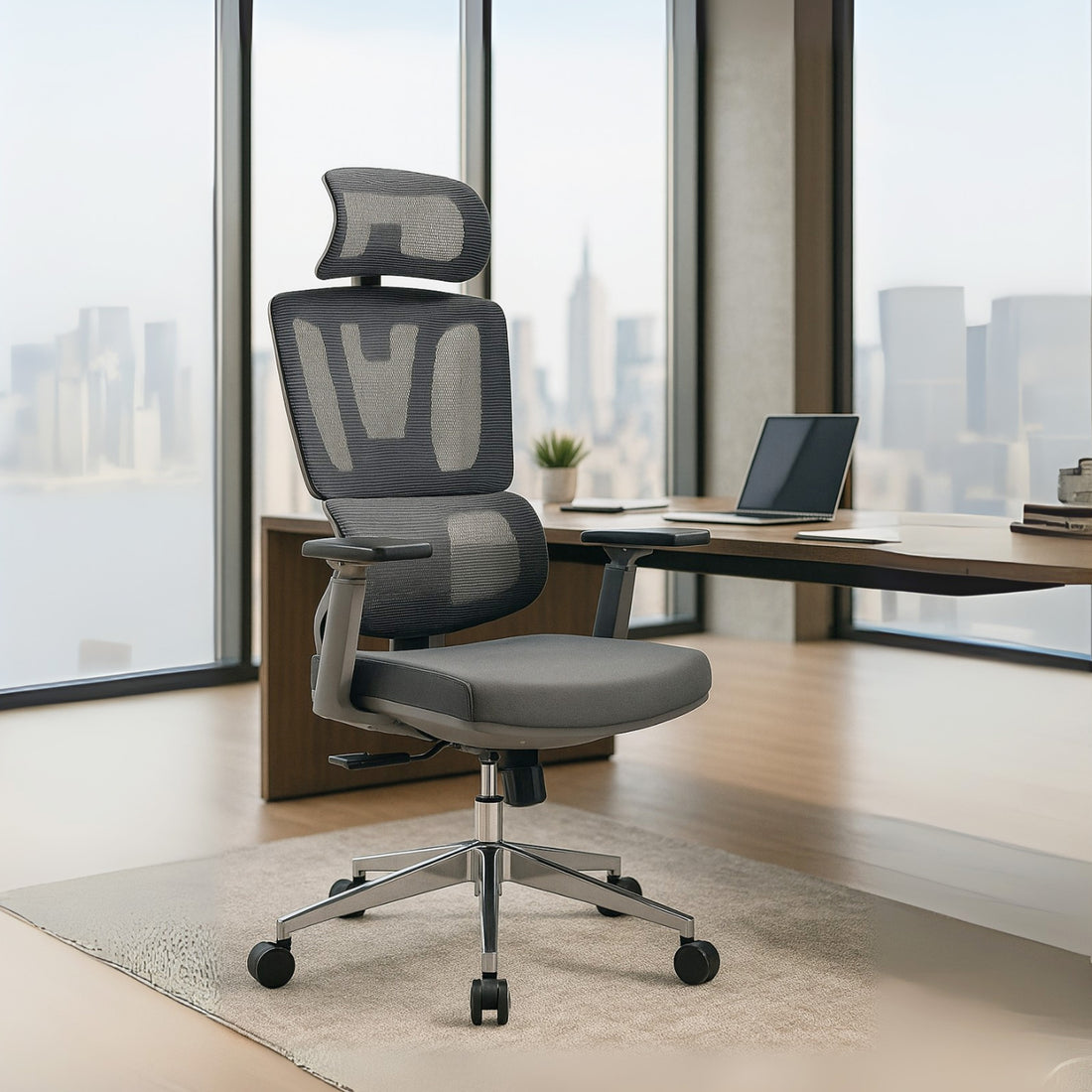 HAVAI Neo High Back Ergonomic Mesh Office Chair |  Multi-Lock Mechanism | Chrome Base | 3D Armrests with PU Pads  | Adjustable Headrest | Breathable Mesh Back (Grey)