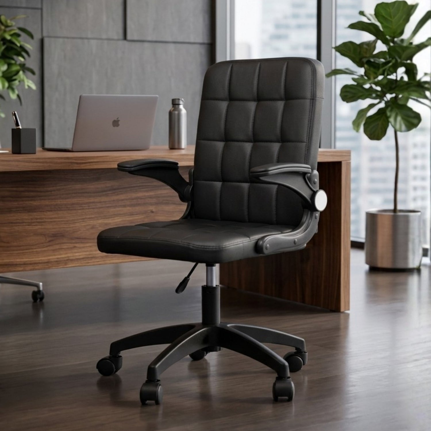 HAVAI Urban Seat Executive Office Chair | Premium Black PVC Upholstery | Ergonomic Cushioned Seat | Class 1 Gas Lift | Nylon Base &amp; Wheels | Home, Office &amp; WFH Chair
