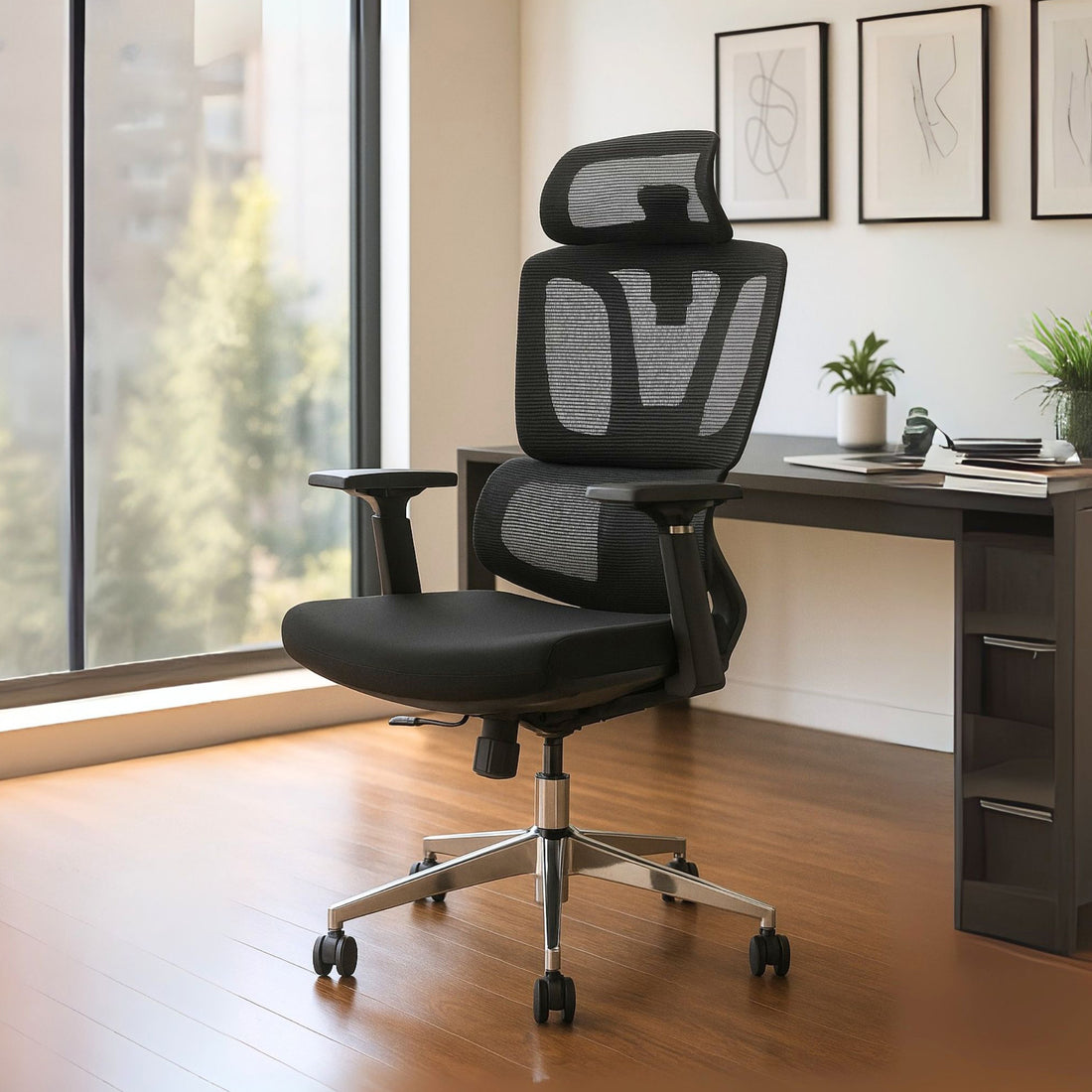 HAVAI Flexi High Back Black Mesh Ergonomic Office Chair |  Multi-Lock Synchro Tilt | Aluminium Base | Class 4 Gaslift | Seat Slider | 3D Adjustable Armrests | 50mm Casters | Premium Mesh Back &amp; Fabric Seat(Black)