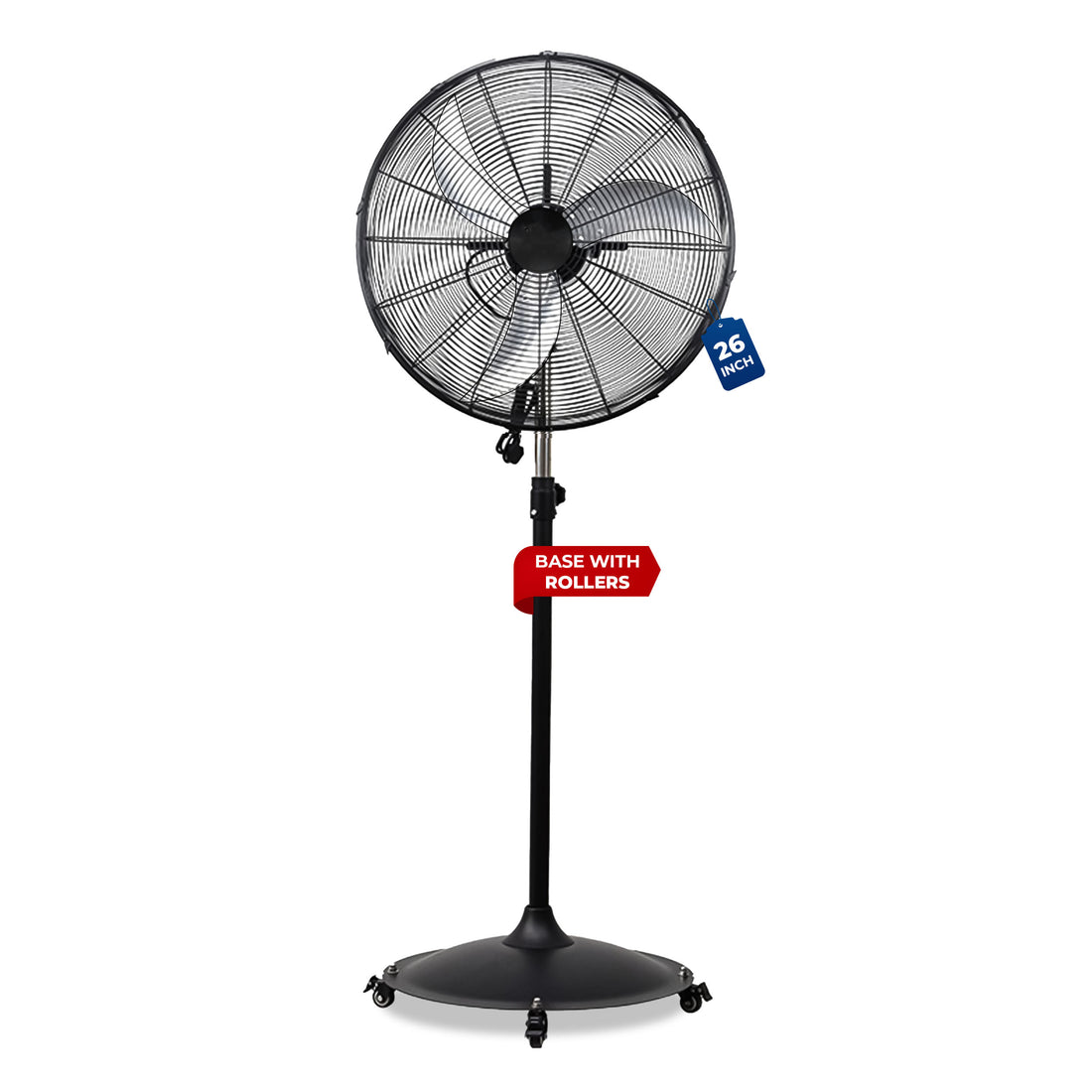 HAVAI 26-Inch Commercial BLDC Pedestal Fan (30–130W) | 2mm Aluminium Blades | Heavy-Duty Metal Base with 4 Lockable Industrial Wheels | Fingerproof Grill | High Airflow | 2-Year On-Site Warranty