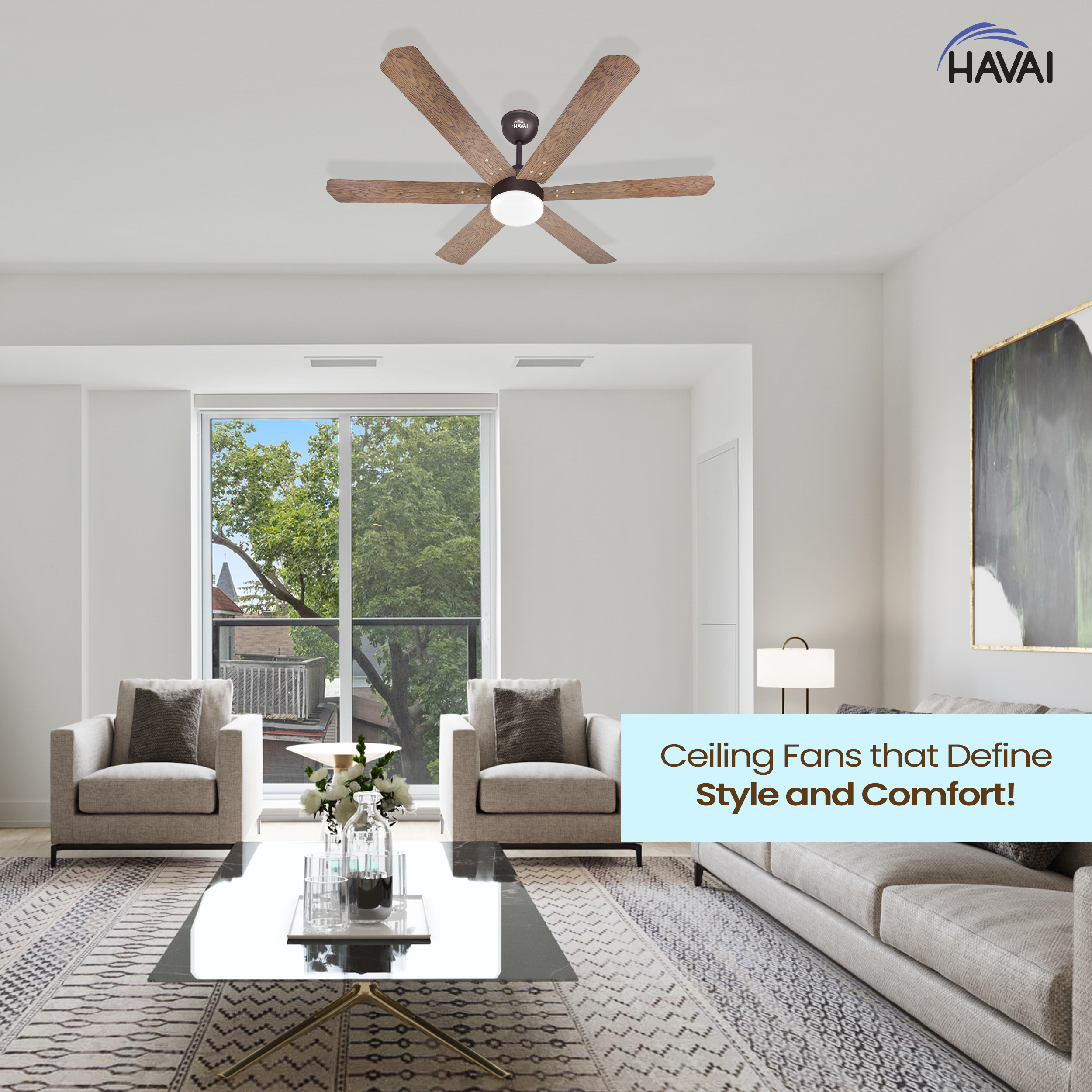 HAVAI Pristine Wooden Range BLDC Ceiling Fan - 6 Blades - 35W, Ashwood 1200mm Blade with Remote (WHITE 0.5 LED)…