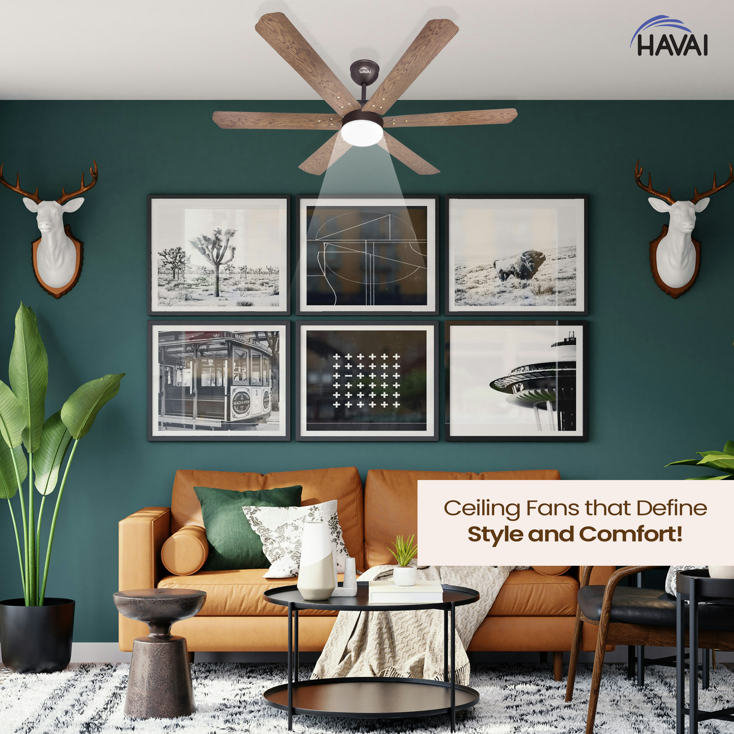 HAVAI Pristine Wooden Range BLDC Ceiling Fan - 6 Blades - 35W, Ashwood 1200mm Blade with Remote (WHITE 9W LED)…