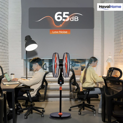 DOUBLE HEAD 360 DEGREE FAN |18 INCH|REMOTE CONTROL, DOUBLE HEADED, 360 Degree Coverage, Pedestal | 1 Year Warranty | 3 SPEED CONTROL | ORANGE AND BLACK