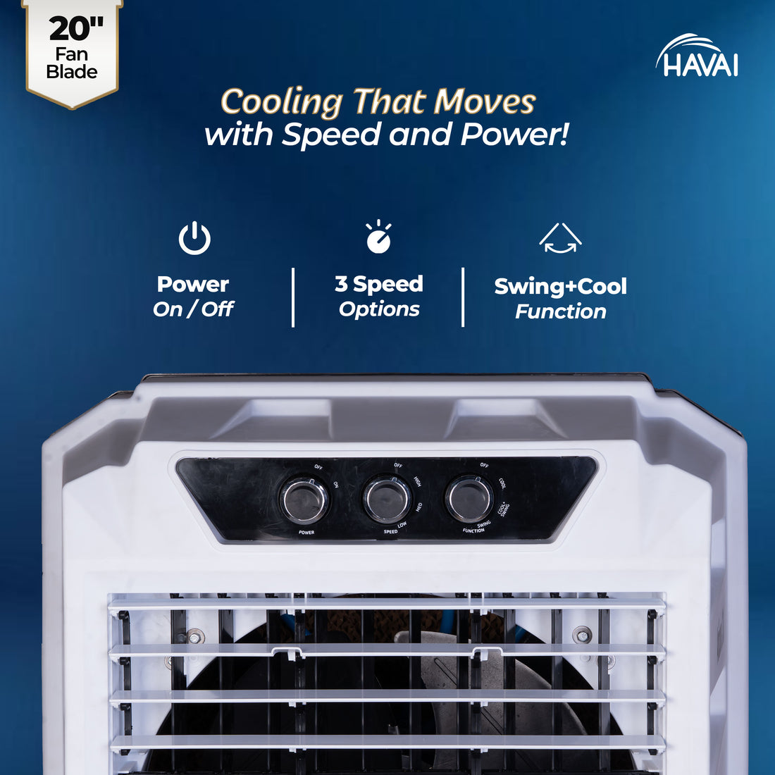 HAVAI Arizona 20 Desert Air Cooler | 120L Water Tank | 20-Inch Metal Blade | 4800 m³/hr Air Delivery | 35 Ft Air Throw | Double Bearing Low Noise Motor | Thick Honeycomb Pads | Covers up to 500 Sq Ft | 1 Year On-Site Warranty