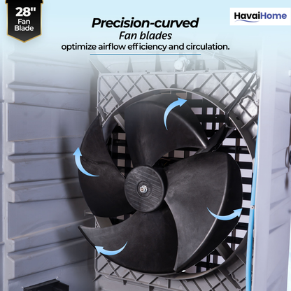 HAVAI Arizona 28 Industrial &amp; Commercial Air Cooler | 28-Inch Engineered 3-Leaf Blade | 10,000 m³/hr Air Delivery | 150L Tank | 500W Motor | 40 Ft Air Throw | Covers 700 Sq. Ft. | Finger Pull Drain Plug | 1-Year Warranty