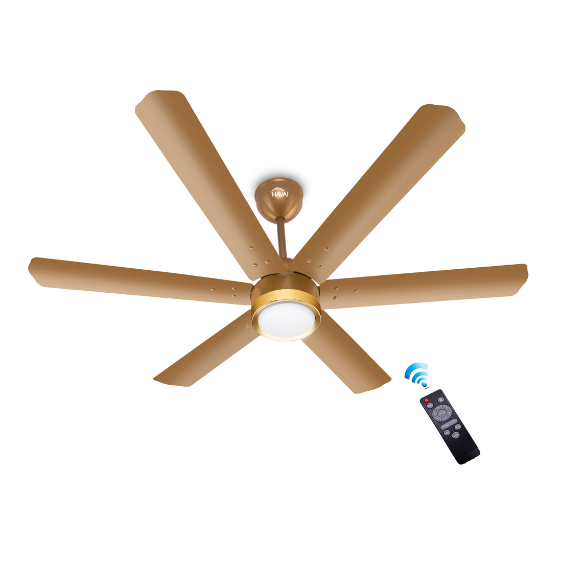 HAVAI Spinel BLDC Ceiling Fan with Decorative Ring | 1200mm, 6 Blades, 25W | Remote Control &amp; 9W LED Light | 2 Years Warranty | Champagne Yellow
