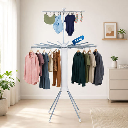 HAVAI Octopus Essential Foldable Rotating Clothes Drying Stand | 360° Multi-Layer Laundry Drying Rack with Lockable Wheels | Heavy Duty Stainless Steel Clothes Hanger | Space Saving Cloth Dryer