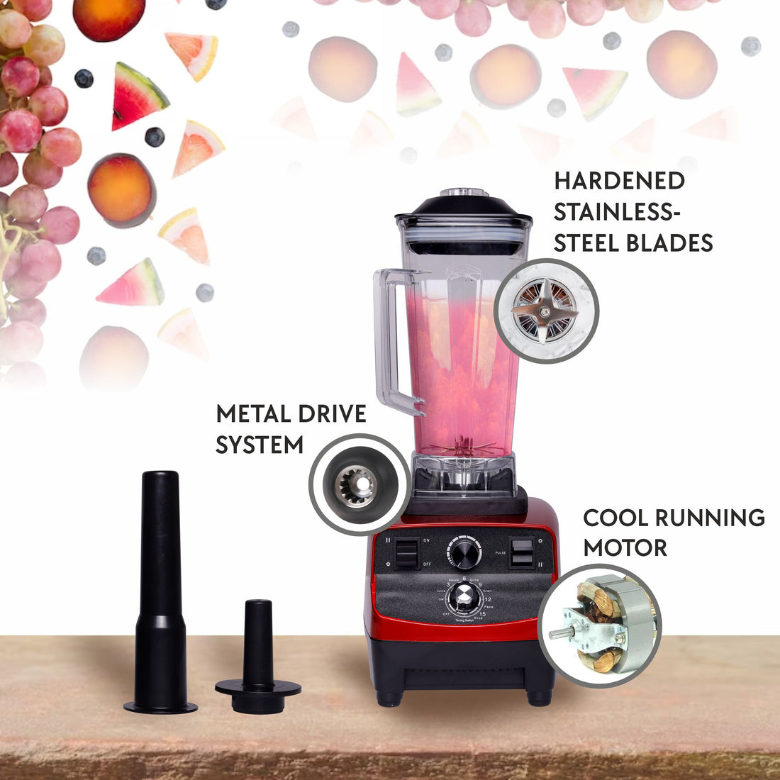 HAVAI Professional Heavy Duty Blender/Grinder/Mixer, 1200W, 2 Litres BPA Free Jar, Crush Ice - Make Shakes, Grind Spices and Smoothies (RED)