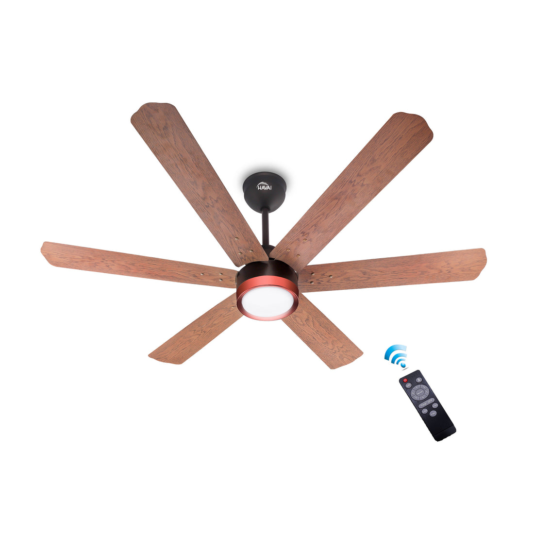 HAVAI Spinel BLDC Ceiling Fan with Decorative Ring | 1200mm, 6 Blades, 25W | Remote Control & 9W LED Light | 2 Years Warranty | Smoke Brown