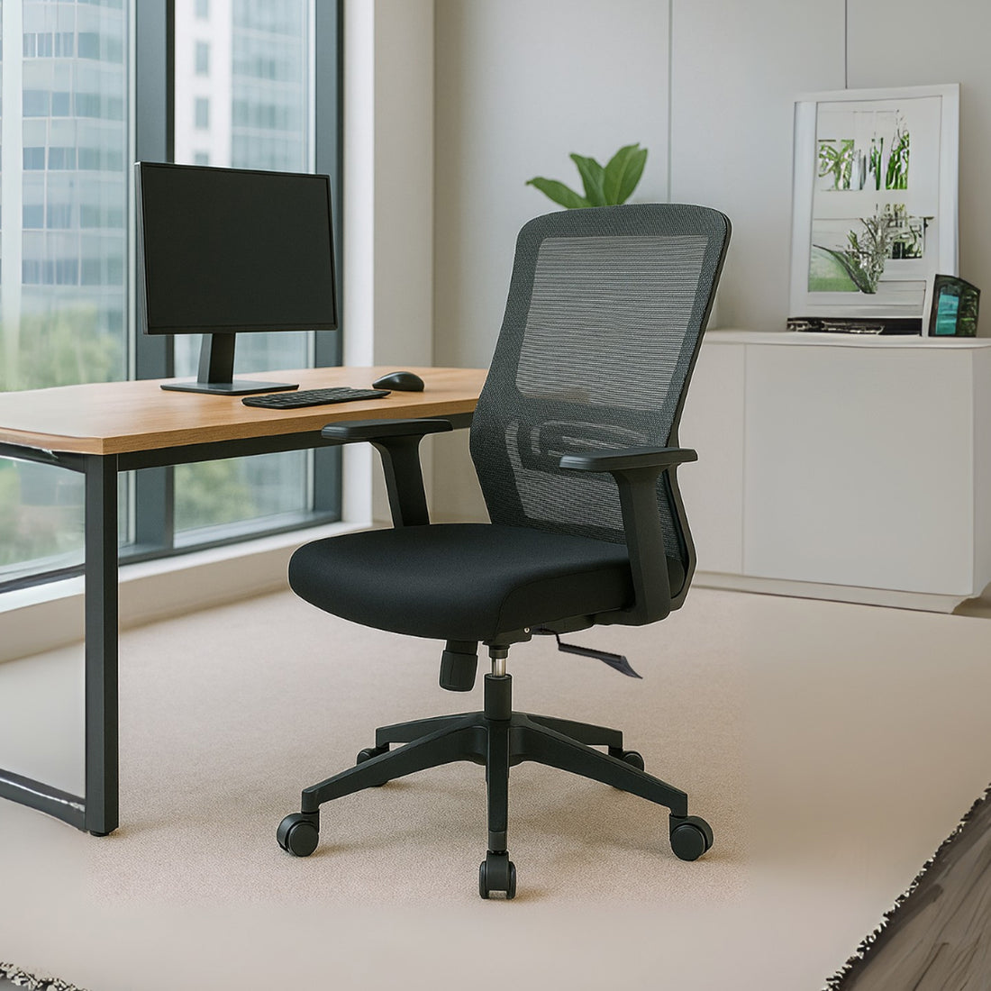 HAVAI Ergolite Mid Back Ergonomic Mesh Office Chair |  One Lock Tilt Mechanism | Fixed Armrests | Nylon Base |  Breathable Mesh Back (Black)