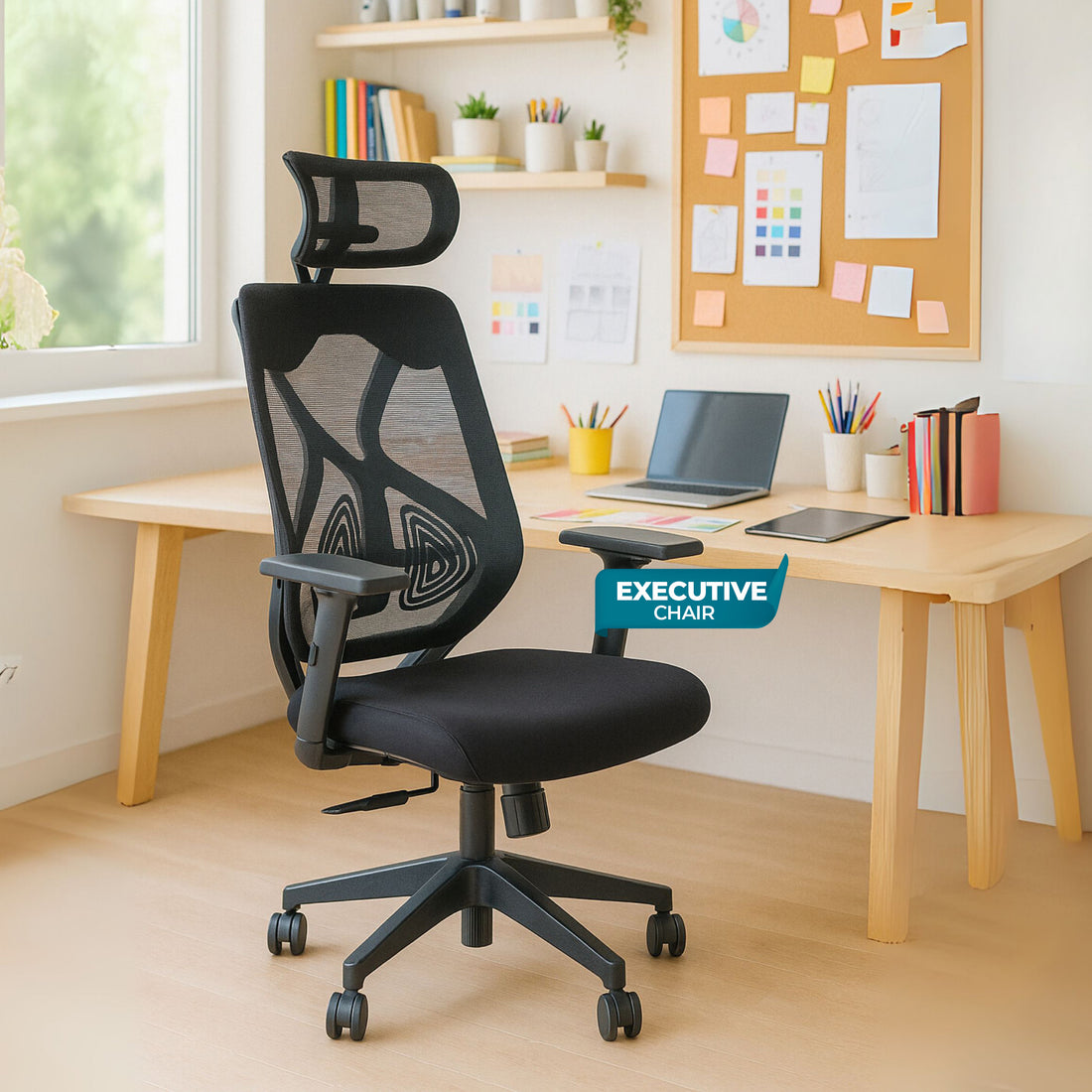Off Comfy by HAVAI - Titan Lite Black Chair |  Korean Mesh | 2D Arms | Lumbar |  Seat Slider | Gaslift | Chrome Base | 60mm Castors