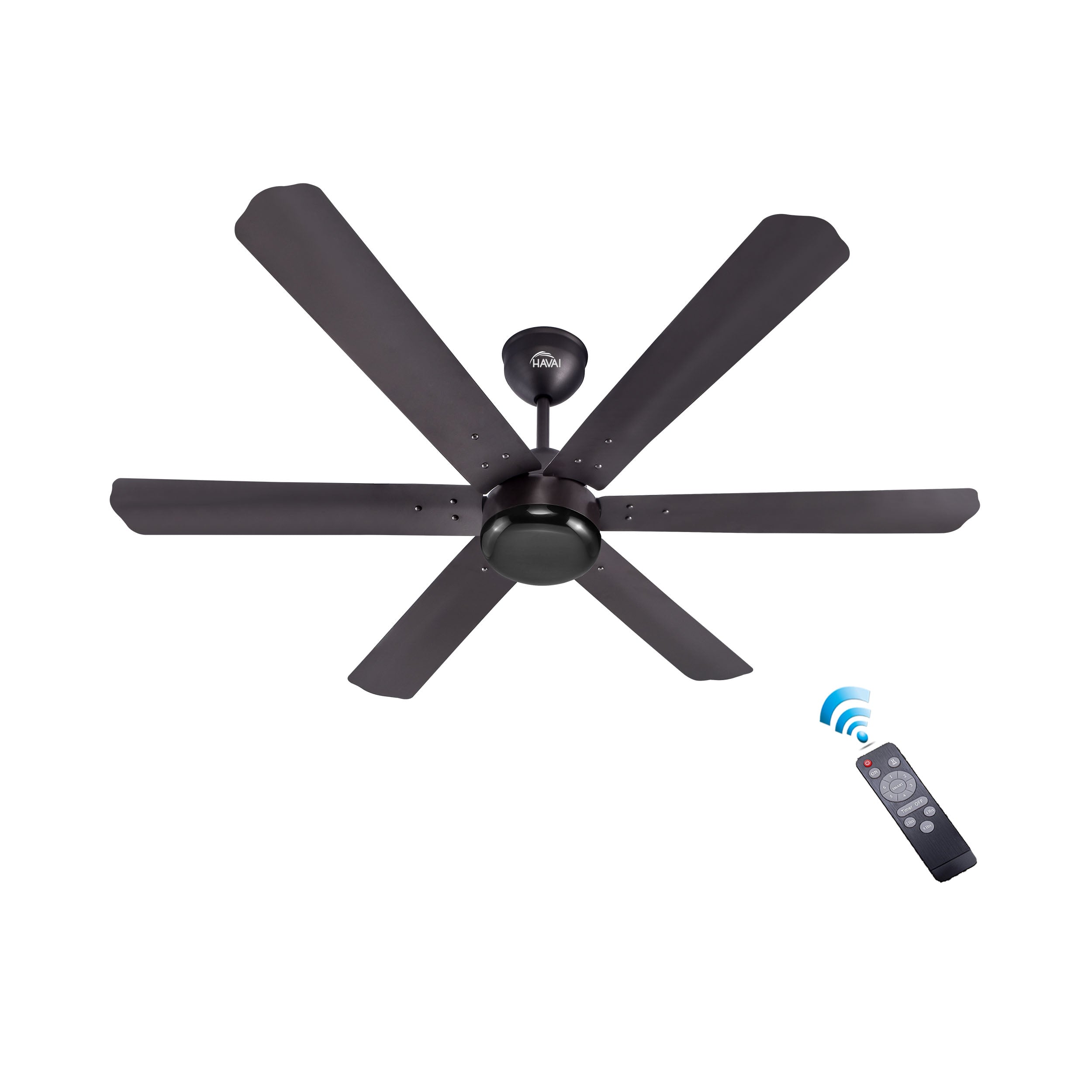 HAVAI Spinel BLDC Ceiling Fan - 6 Blades – Black Motor - 35W, 1200mm Blade with Remote – 0.5W LED (Smokey Brown)