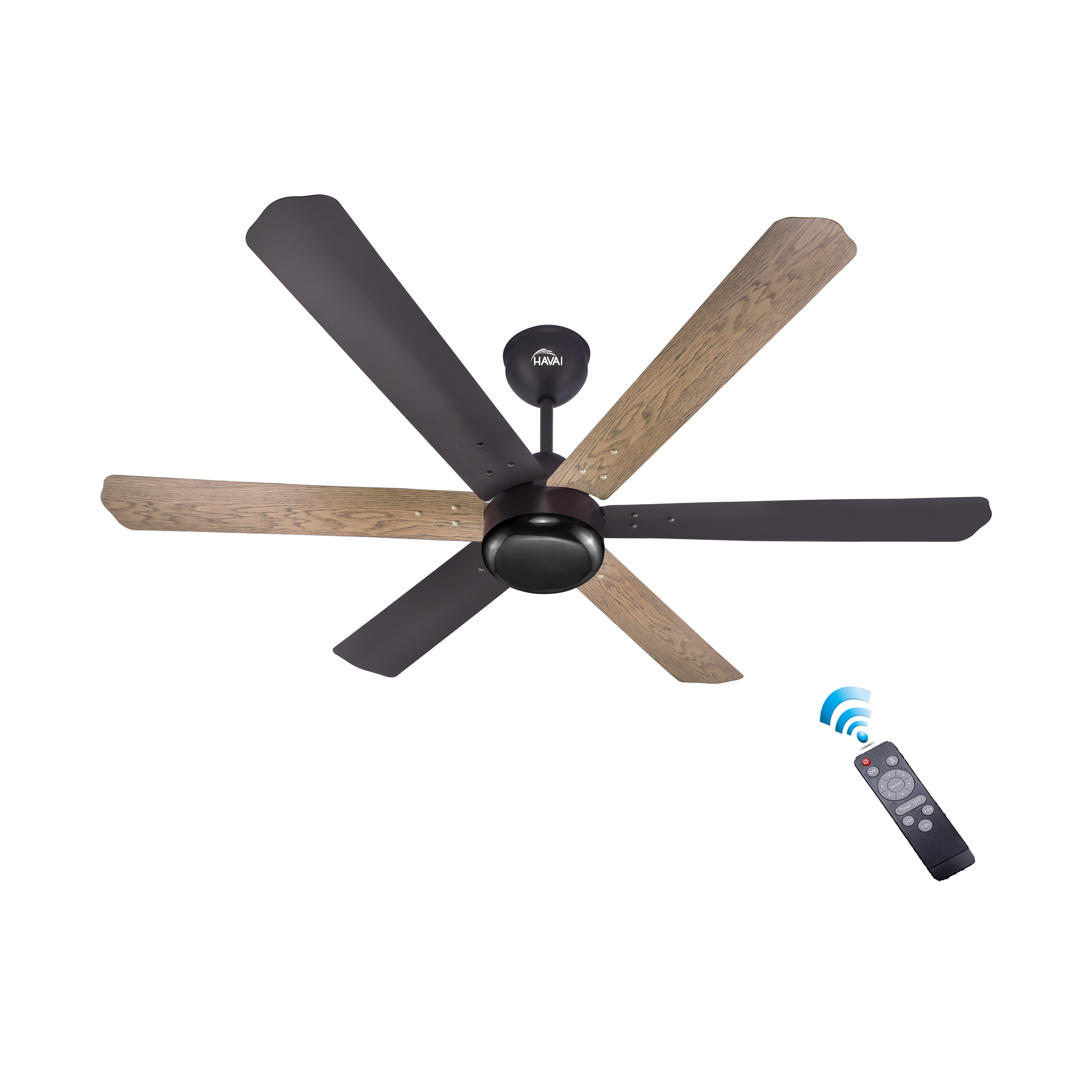 HAVAI Pristine Dualtone Range BLDC Ceiling Fan - 6 Blades - 35W, Ashwood and Smoke Brown 1200mm Blade with Remote (Black Motor – 0.5W LED)