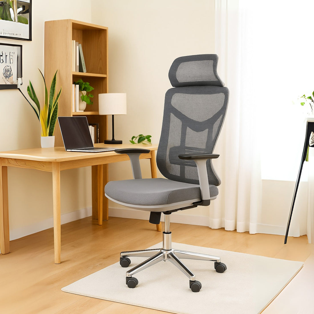HAVAI Pulse High Back Ergonomic Mesh Office Chair |  Multi-Lock Tilt Mechanism | Chrome Base| Breathable Mesh Back | Fixed Headrest (Grey)