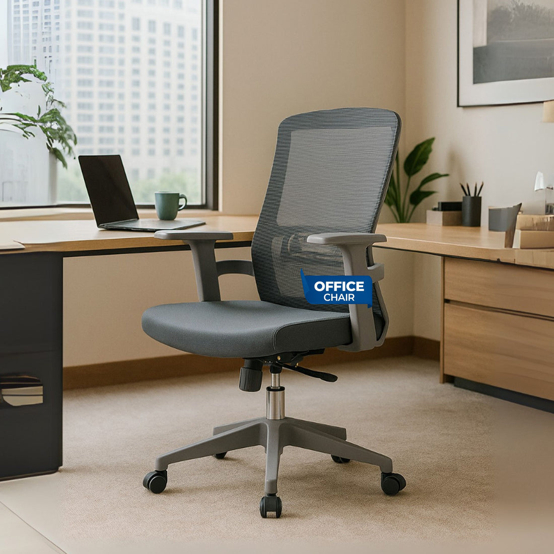 HAVAI Ergolite Mid Back Ergonomic Mesh Office Chair |  One Lock Tilt Mechanism | Fixed Armrests | Nylon Base |  Breathable Mesh Back (Grey)