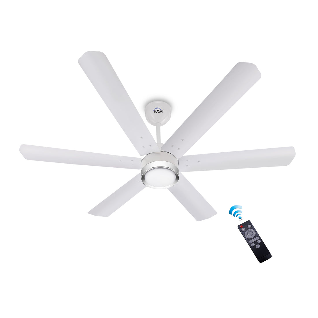 HAVAI Spinel BLDC Ceiling Fan with Decorative Ring | 1200mm, 6 Blades, 25W | Remote Control & 9W LED Light | 2 Years Warranty | Pearl White