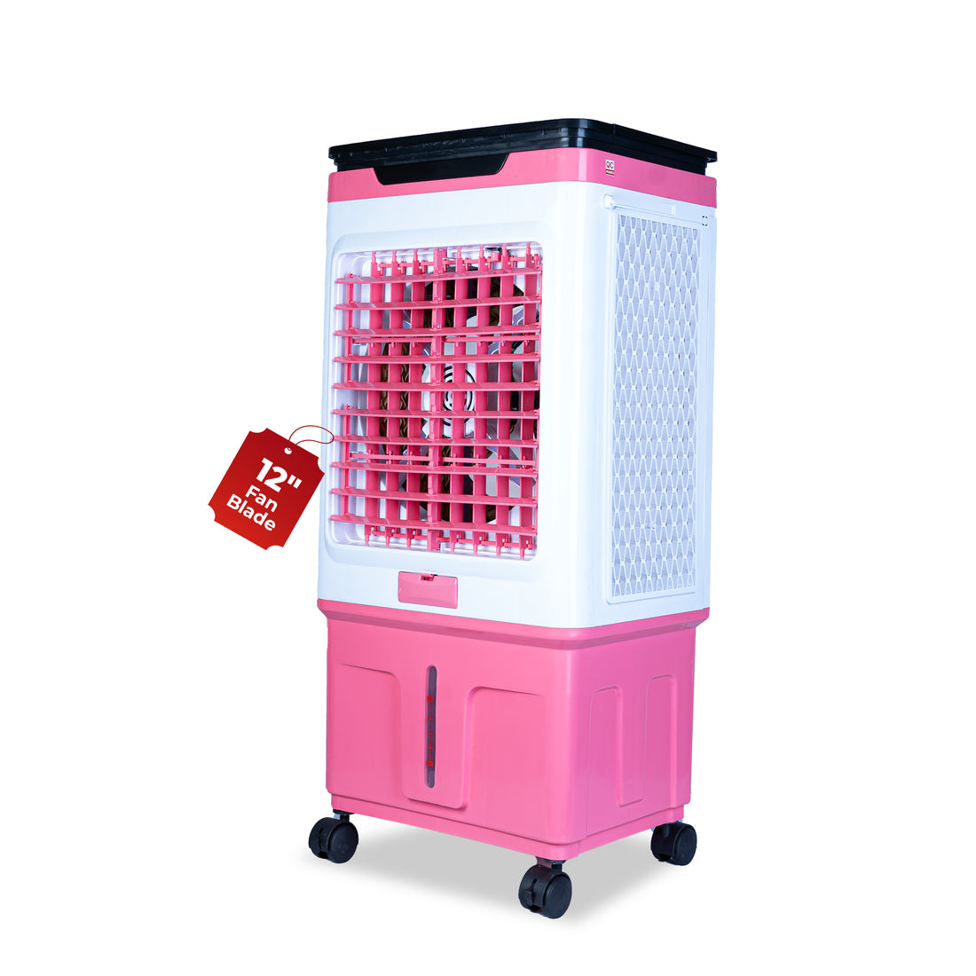 HAVAI Premium Glass Top GT 12 | 12&quot; Fan Blade | 40 Litre Tank Capacity | 160W Power | 15ft Air Throw | 3-Side Honeycomb Cooling | Sleek Glass Top Design | 4 Castor Wheels (PINK)