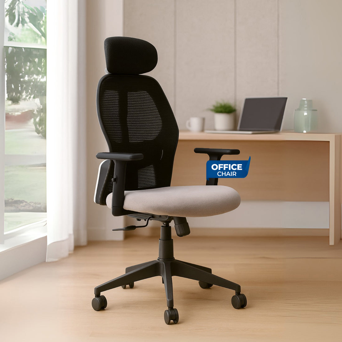 HAVAI Tauras Lean Back High Back Mesh Ergonomic Office Chair | Single Lock Synchro Tilt | Nylon Base | Class 4 Gaslift | 1D Adjustable Armrests | 50mm Casters | Premium Mesh Back &amp; Fabric Seat