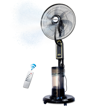 RED X 18" BLDC Mist Pedestal Fan – High-Speed, Remote &amp; Touch Control, 4.5L Tank, 75W Power, 350 Sq Ft Coverage, Easy Install, Black
