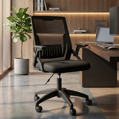 HAVAI Airon Ergonomic Office Chair with Mesh Back | Executive Computer Chair with Reclining &amp; Folding Function | Nylon Armrests | Class 2 Gas Lift | Plywood Base Support | Grey Seat | WFH &amp; Office Use | (Black)