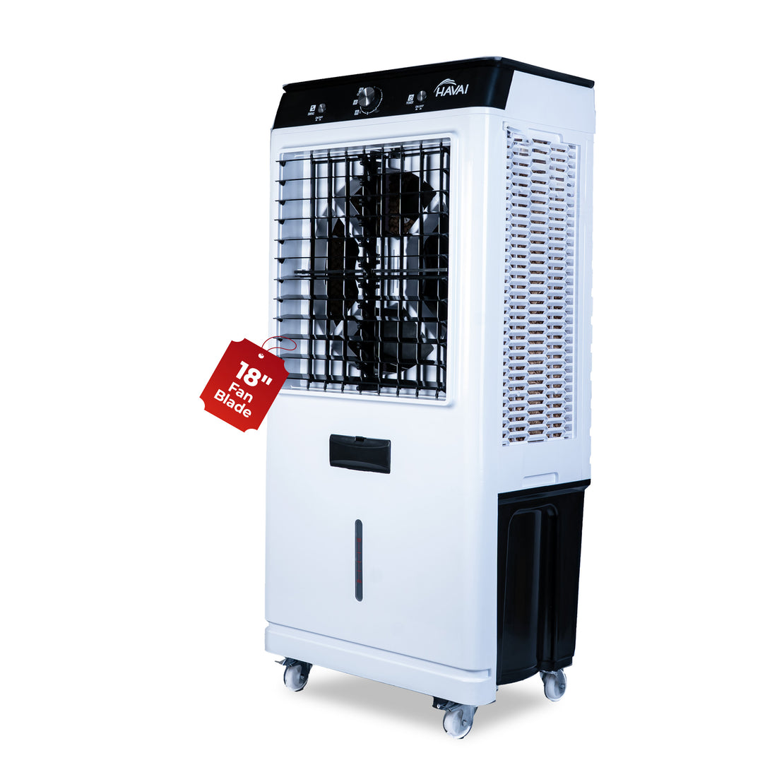 HAVAI Premium Glass Top GT 18 Air Cooler | 90L Tank Capacity | 18&quot; Fan Blade | 250W Power | 75ft Air Throw | 3-Side Honeycomb Cooling | Sleek Glass Top Design | 4 Castor Wheels