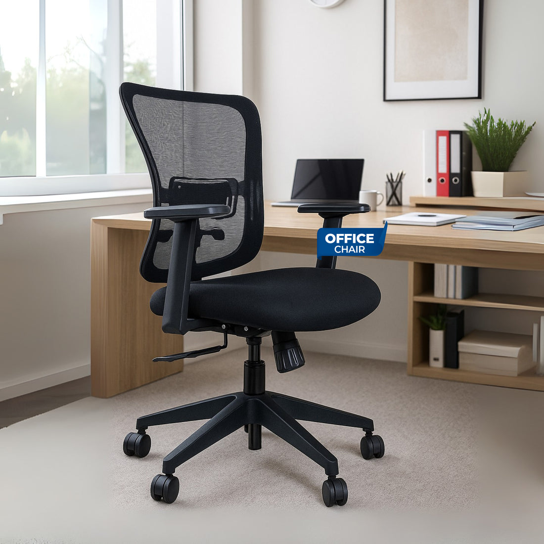 HAVAI Off-Comfy Alpha Black Ergonomic Office Chair | Yuva Mesh Back | Adjustable Lumbar Support | 1D Armrest with PP Pad | Synchro Tilt with Lock | Class 4 Gaslift | Nylon Base &amp; 60mm Castors