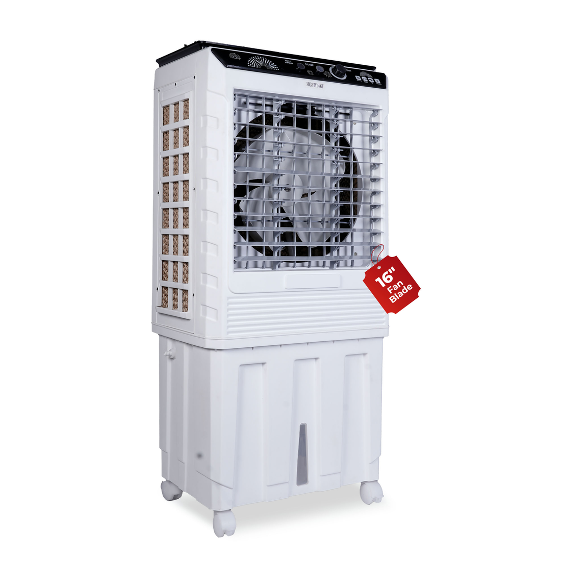 HAVAI Mighty 16 GT Glass Top Desert Air Cooler for Home & Commercial Use | 16 Inch Fan, 100L Tank, 5190 m³/hr Air Delivery | 350 Sq Ft Coverage | Honeycomb Pads, Aluminium Motor, Low Noise | White & Grey