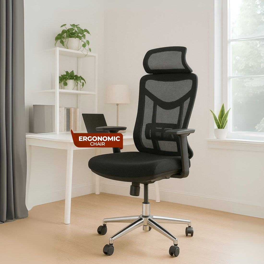 HAVAI Pulse High Back Ergonomic Mesh Office Chair |  Multi-Lock Tilt Mechanism | Chrome Base| Breathable Mesh Back | Fixed Headrest (Black)