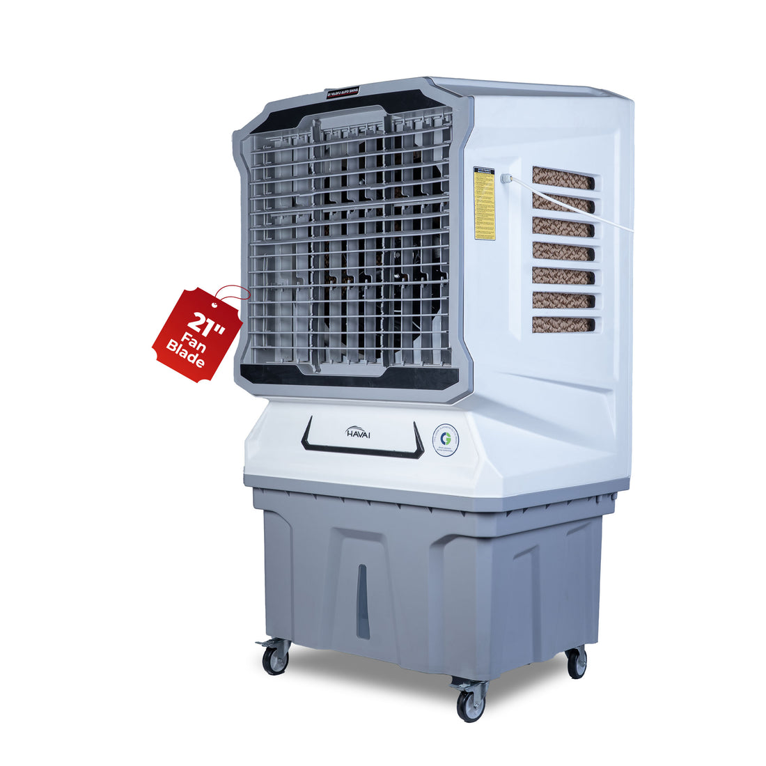 HAVAI Cyclone Desert Air Cooler | 21&quot; Fan Blade | 150L Tank Capacity | 330W High-Performance Cooling | 750 Sq. Ft. Coverage | Auto Swing | Back Honeycomb Pads | Lockable Wheels | White &amp; Grey