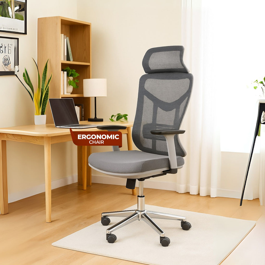 HAVAI Pulse High Back Ergonomic Mesh Office Chair |  Multi-Lock Tilt Mechanism | Chrome Base| Breathable Mesh Back | Fixed Headrest (Grey)