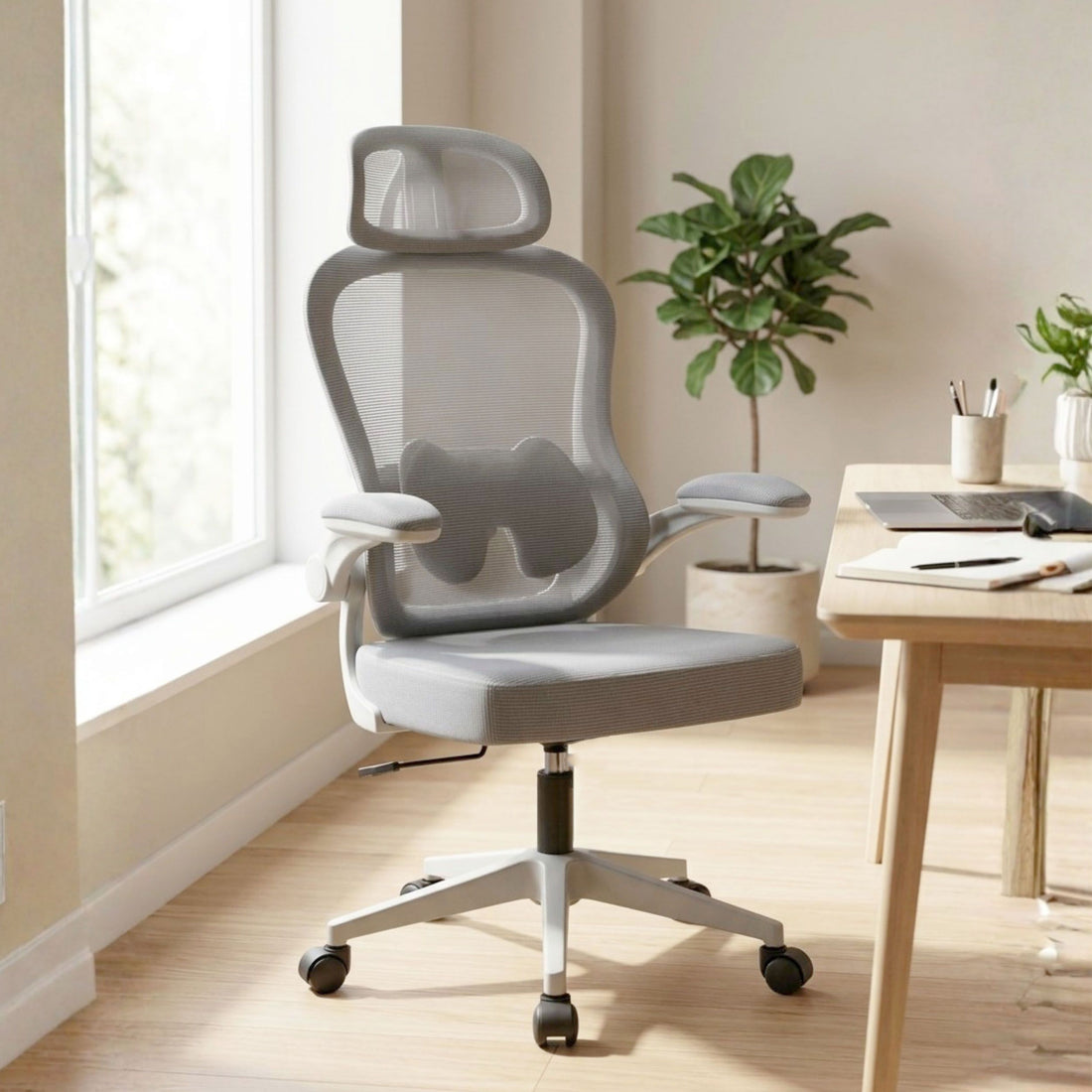 HAVAI LUMA GREY Ergonomic Mesh Office Chair | Mid Back | Breathable Net Fabric | Height Adjustable | Class 2 Gas Lift | Nylon Base | Smooth Wheels | WFH & Office