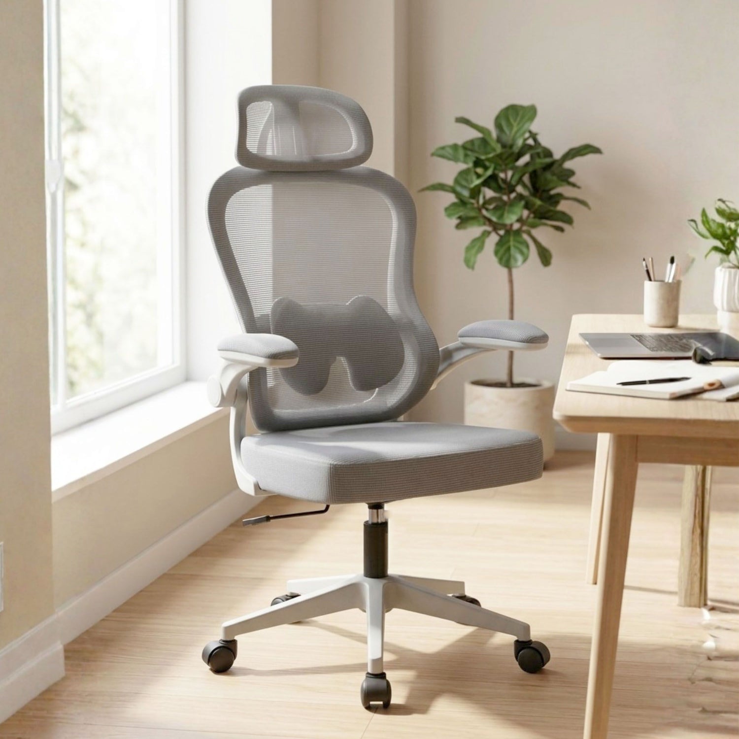 HAVAI LUMA GREY Ergonomic Mesh Office Chair | Mid Back | Breathable Net Fabric | Height Adjustable | Class 2 Gas Lift | Nylon Base | Smooth Wheels | WFH &amp; Office