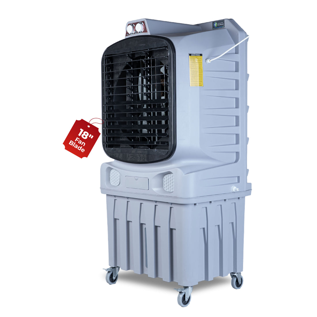 Mighty 18" Air Cooler | 18 Inch Blade | 110L Tank Capacity | 210W Power | 600 Sqft Coverage | Auto Swing | Back Honeycomb | Clockwise | Lockable Wheels