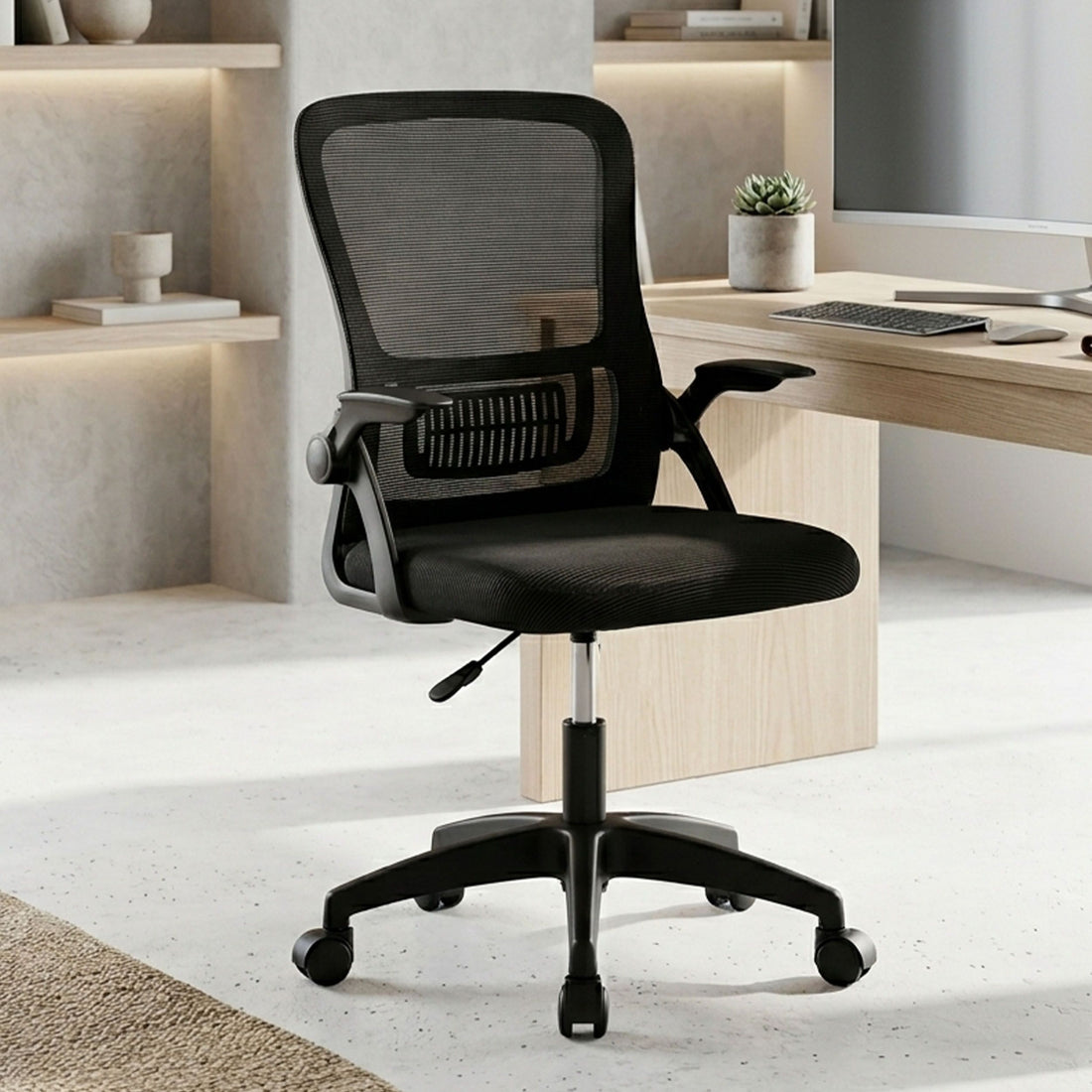 HAVAI Aero Black Ergonomic Office Chair | Premium Net Cloth Fabric | Reclining &amp; Folding Back | 60D Recycled Foam + 24D Virgin Cotton | Nylon Armrests | Class 2 Gas Lift | 310 Nylon Base | 2-Inch Smooth Wheels