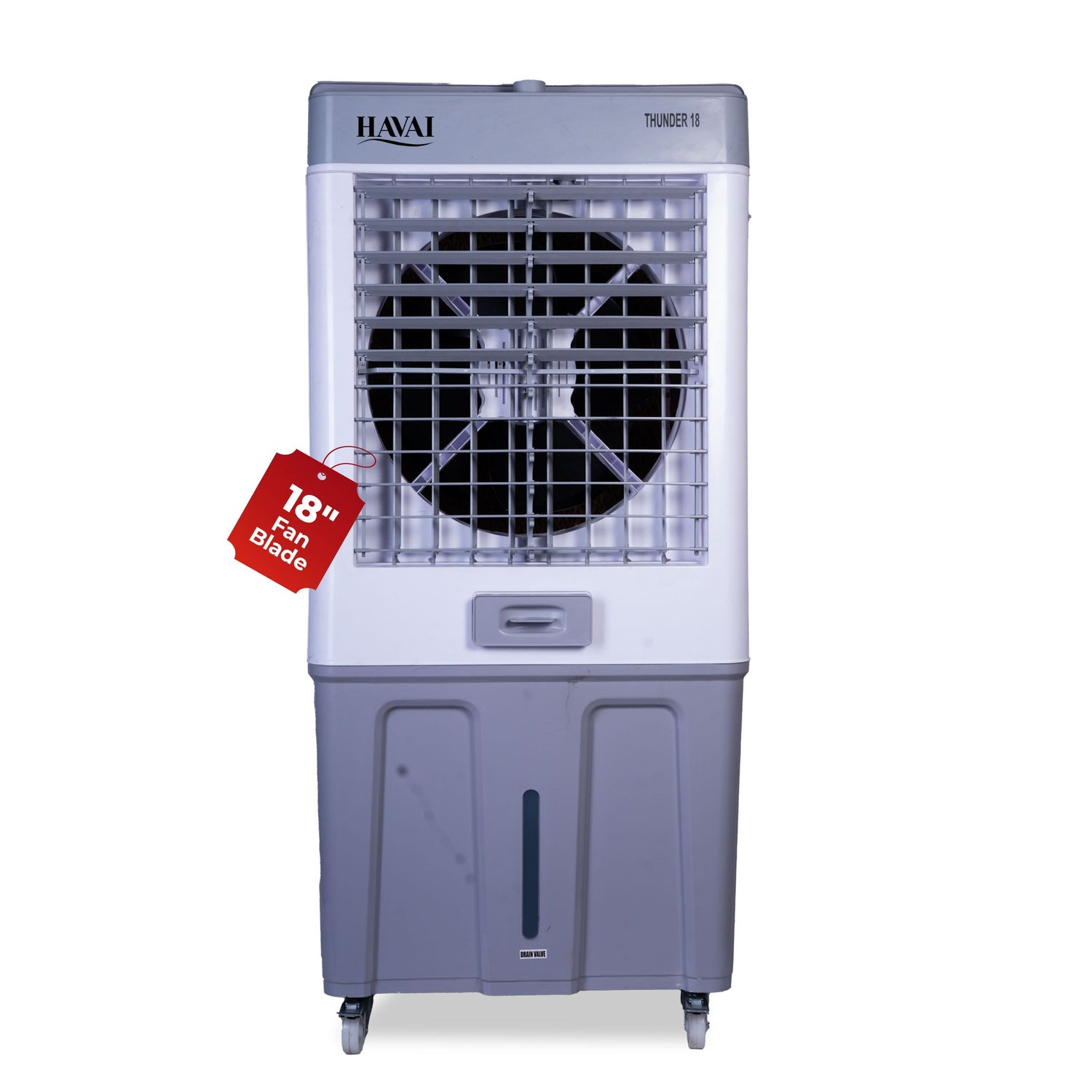 HAVAI Thunder 18 Desert Cooler | 18” Heavy-Duty Aluminium Fan Blade | 110 Dia 35mm Powerful Motor | Auto Swing | 3-Side Honeycomb Pads | 20 Ft Air Throw | 100L Tank | 1-Year Motor Warranty + Post-Warranty Support | White &amp; Grey