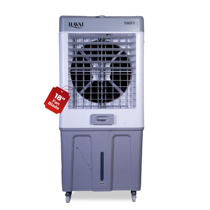 HAVAI Thunder 18 Desert Cooler | 18” Heavy-Duty Aluminium Fan Blade | 110 Dia 35mm Powerful Motor | Auto Swing | 3-Side Honeycomb Pads | 20 Ft Air Throw | 100L Tank | 1-Year Motor Warranty + Post-Warranty Support | White &amp; Grey