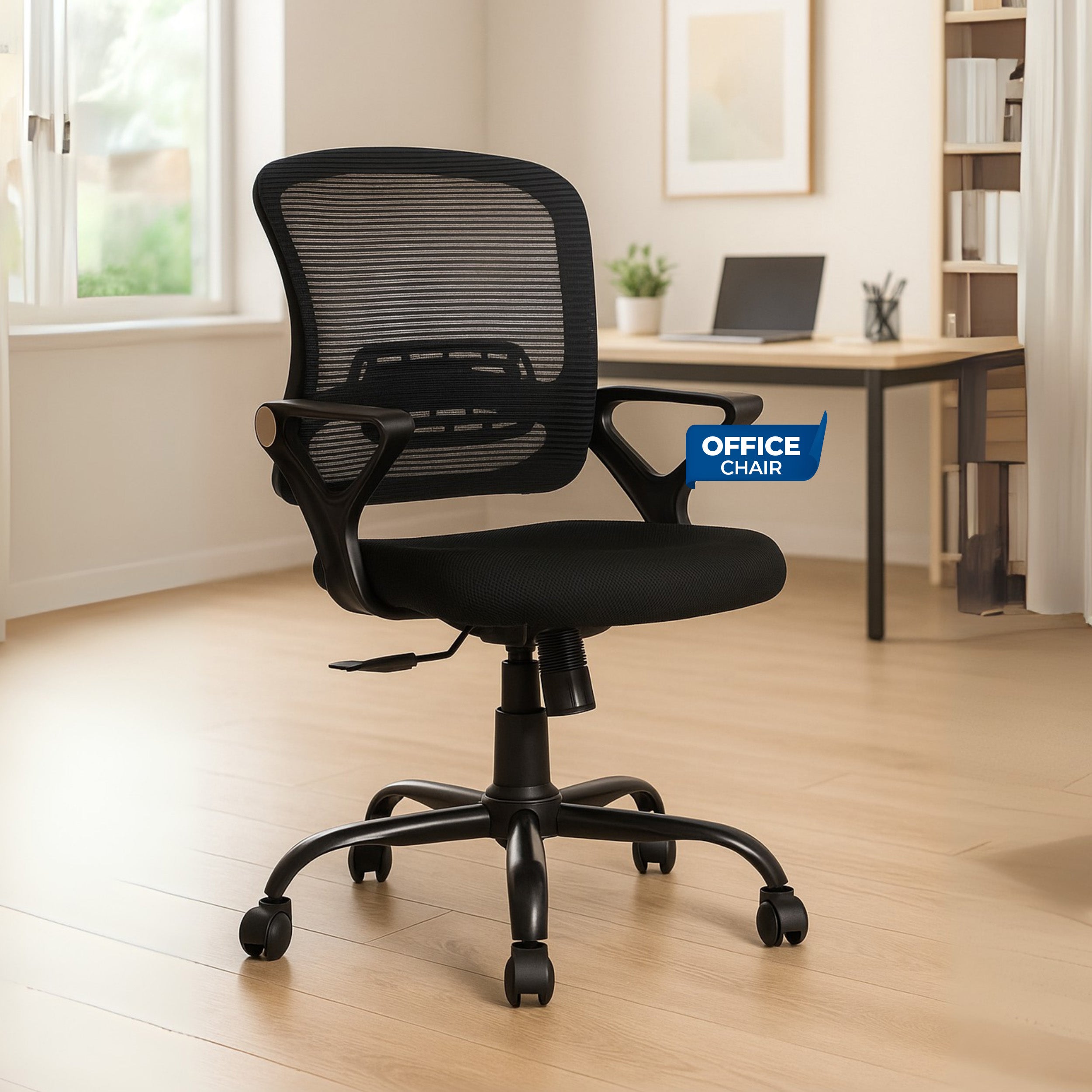HAVAI Flame Back Low Back Ergonomic Mesh Office Chair |  Single Lock Tilt Mechanism | Mild Steel EPC Base |  Class 4 Gaslift | Fixed Armrests | 50mm Casters | Breathable Mesh Back