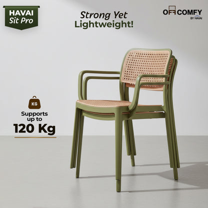 HAVAI SitPro Premium Plastic Chair for Home, Office &amp; Café | Modern Ergonomic Design | Heavy-Duty Reinforced Frame | Indoor &amp; Outdoor Use | Stackable | Pack of 2 | 1-Year Warranty | Made in India