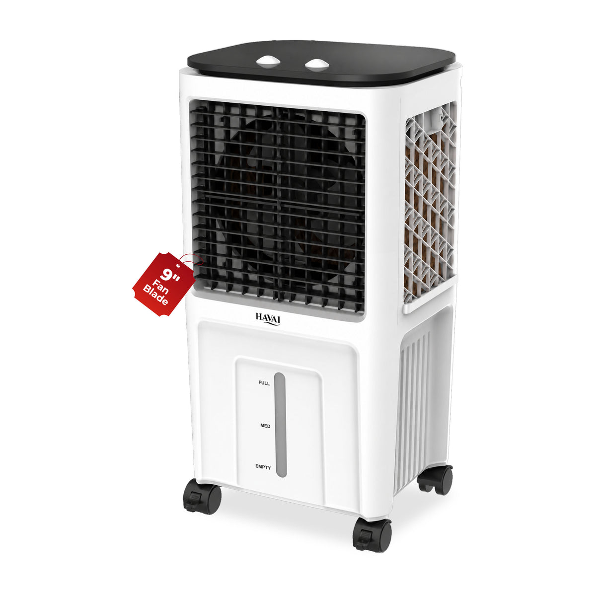 Havai Elite 9 Personal Air Cooler, 35L Tank, 3-Side Honeycomb, Glass Top 9-inch blade, 1800 CMH, 5-ft air throw, 75W power