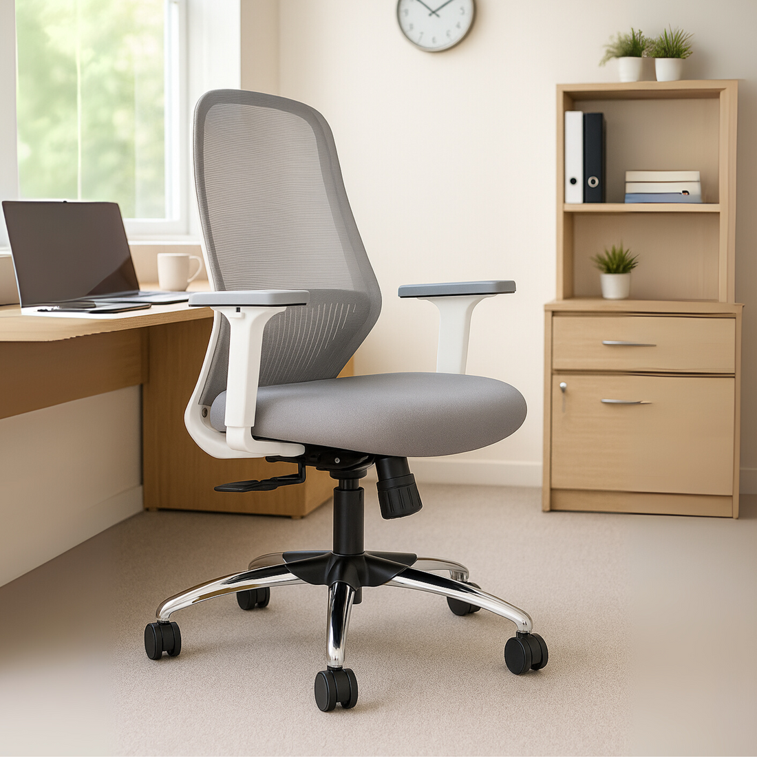 HAVAI Off-Comfy Luna Ergonomic Office Chair | Yuva Mesh Back | 2D Arms with TPU Pad | Synchro Tilt with Lock | Class 4 Samhongsa Gaslift | Claw Chrome Base | 60mm Castors (White)