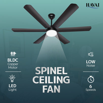 HAVAI Spinel BLDC Ceiling Fan 35W, 1200mm Blade with Remote - Smoky Brown,9W LED Light