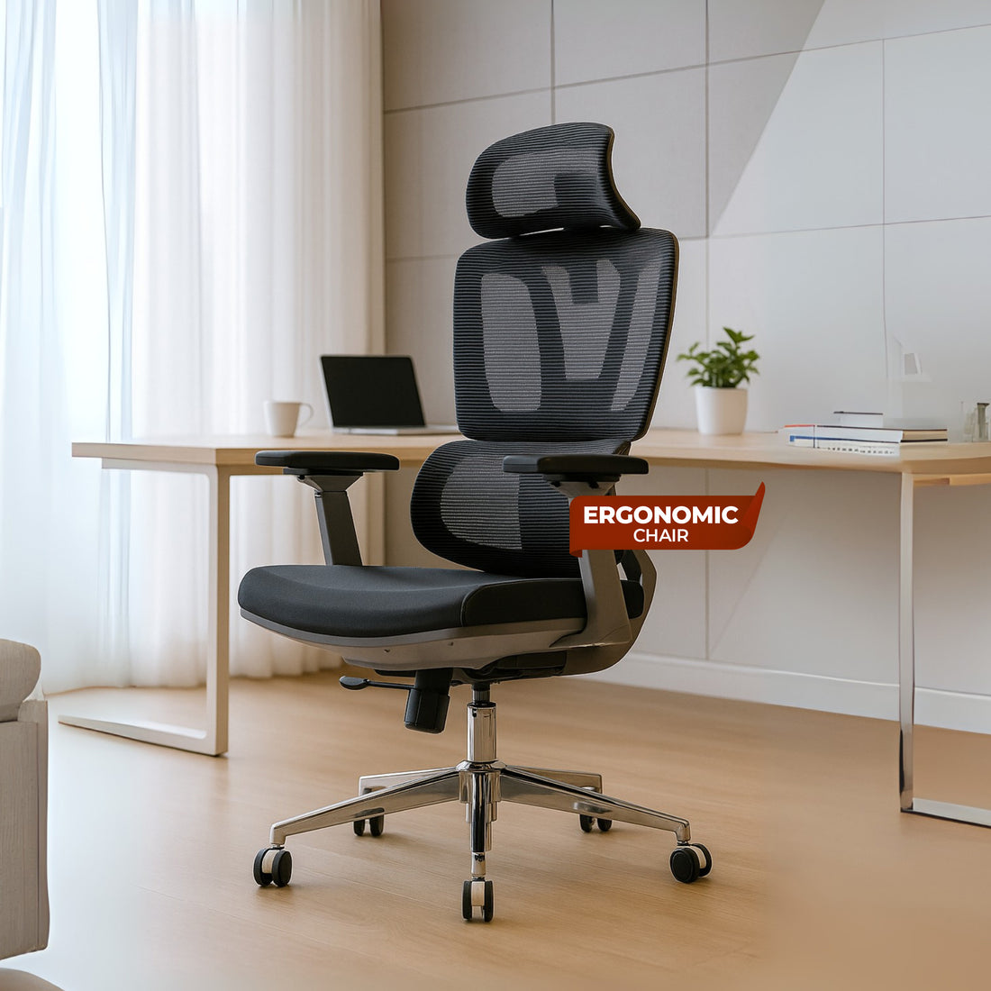HAVAI Flexi High Back Black Mesh Ergonomic Office Chair |  Multi-Lock Synchro Tilt | Aluminium Base | Class 4 Gaslift | Seat Slider | 3D Adjustable Armrests | 50mm Casters | Premium Mesh Back &amp; Fabric Seat(Grey)